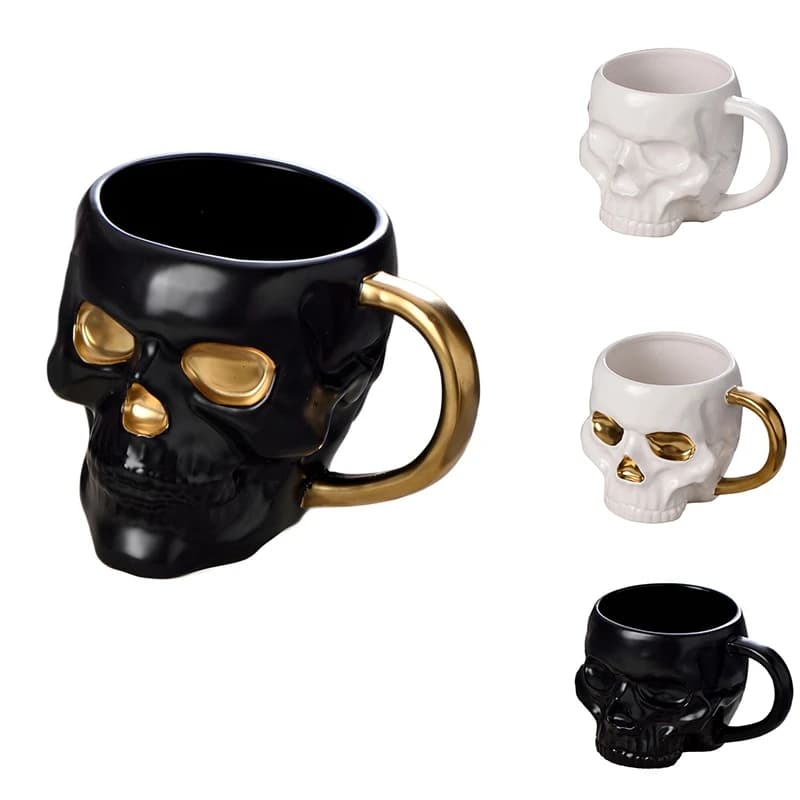 Tazza di teschio di Halloween con manico tazza di ceramica senza coperchio tazza di latte di birra d'acqua divertente tazza di moka tazza di modellazione creativa, 600Ml