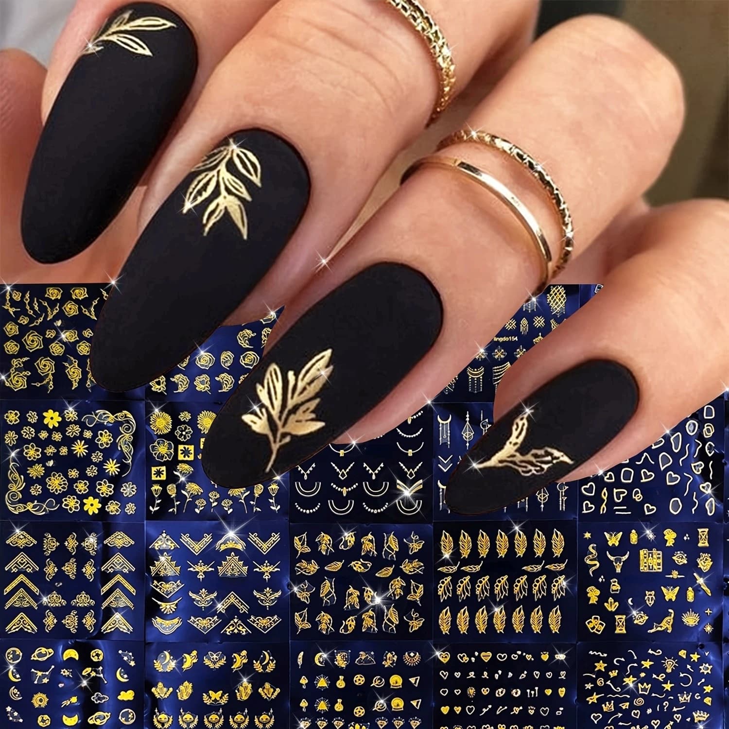 30 fogli di adesivi floreali dorati per nail art - Disegni di foglie e fiori scintillanti autoadesivi 3D per manicure fai da te