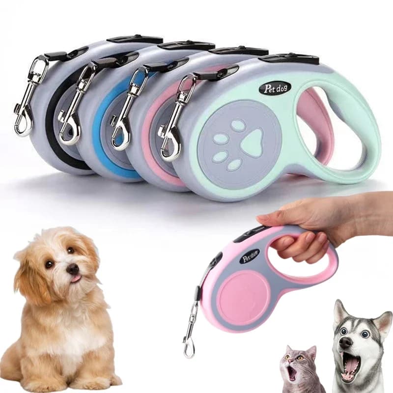 Roulette di trazione automatica per cani da gatto da 3/5 m, piombo retrattile durevole che estende il cucciolo che cammina per cani di piccola taglia