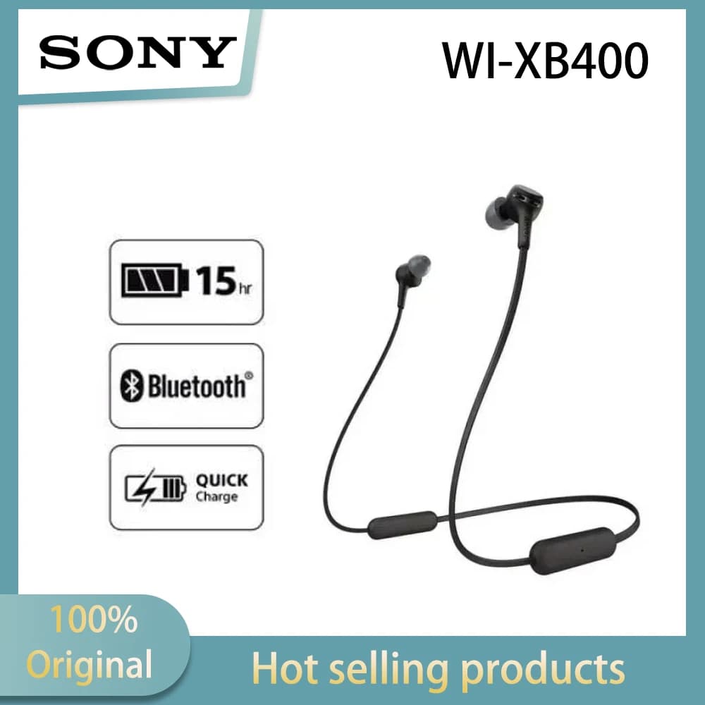 Sony WI-XB400 Auricolari Bluetooth da collo con bassi potenti, chiamate stereo wireless con bassi profondi, chiamate chiare e durata della batteria prolungata