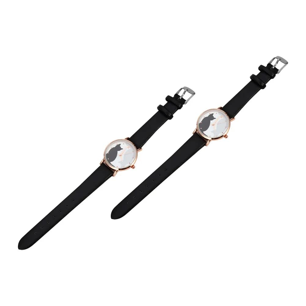 2 Pezzi Orologio da Polso da Donna con Motivo Gatto, in Lega di Zinco, Stile Classico, Cinturino Regolabile, Orologio al Quarzo Casual per Donna