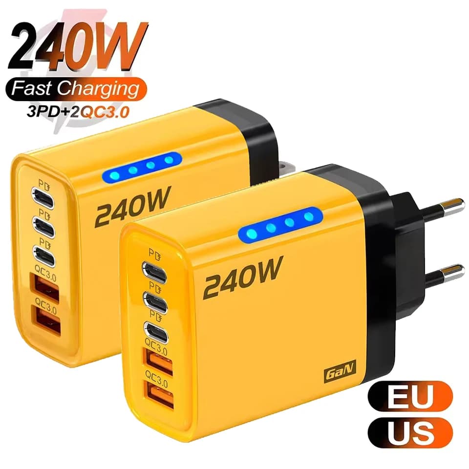 5 Ports USB C PD Charger Quick Charge 3.0 Type C USB Phone Chargers Fast Charging Adapter For iPhone17 16 15 Samsung Xiaomi Huaw