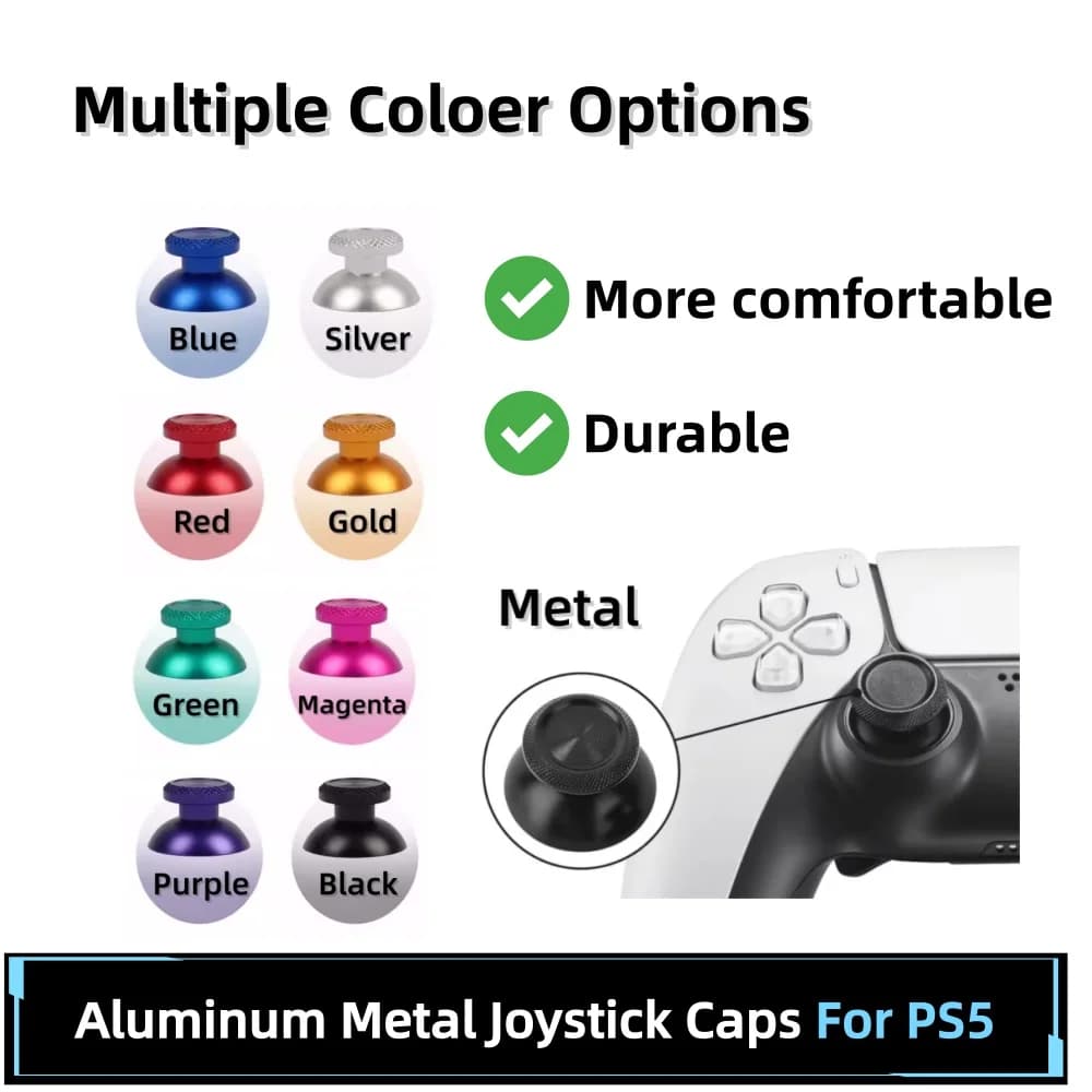 2pcs Joystick Cap for PS5 Game Controller Metal Analog Joystick Thumb Stick Grip Cap Controller Accessories repair parts
