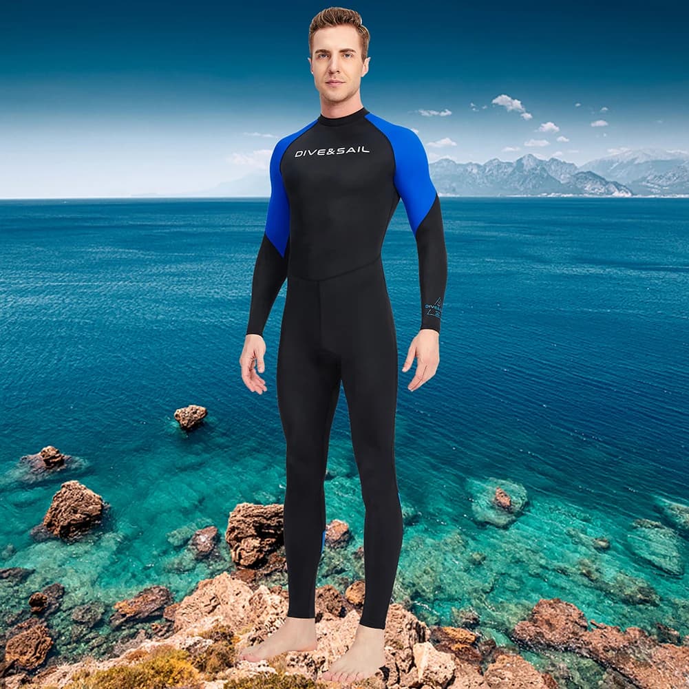 Protezione solare sottile 0,5 mm Surf Scuba Diving Suit Muta manica lunga Fissione con cappuccio un pezzo per uomo Snorkeling Costume da bagno