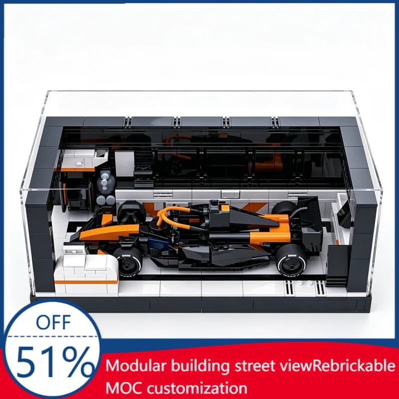 503 Pezzi MOC F1 Garage per Auto da Corsa, Base Espositiva, Modellino da Costruire, Blocchi Educativi Fai-da-te, Giocattolo da Assemblare, Regalo, Collezione ed Esposizione