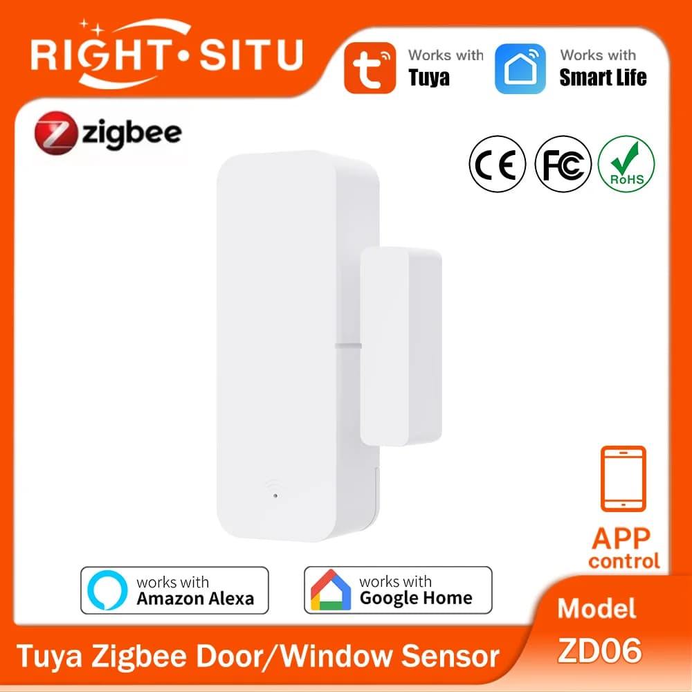 Tuya Zigbee 3.0 Sensore per porte e finestre Sensore di contatto APP Controllo remoto tramite Smart Life Funziona con Alexa Yandex Zigbee2Mqtt ZHA