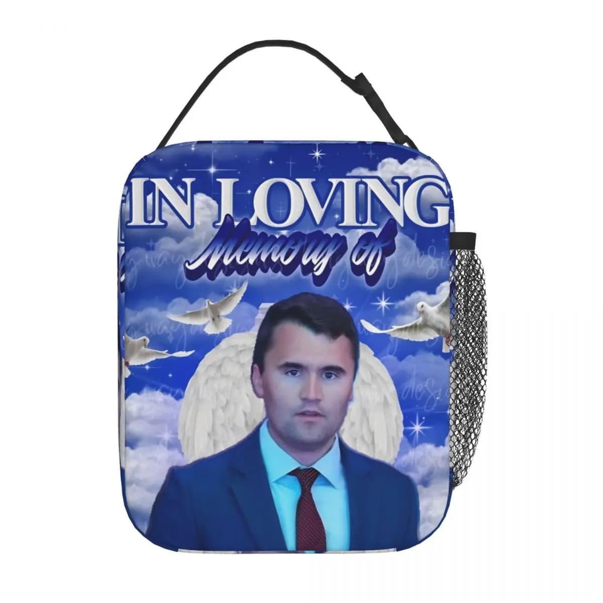 Charlie Kirk Angelic Advocate Borse per il pranzo isolate Borsa termica riutilizzabile portatile Borsa per il pranzo Tote Office Picnic Borse per alimenti
