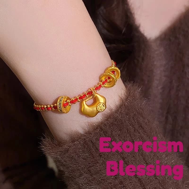 Bracciale con cordino rosso con lucchetto della pace Bracciale da donna alla moda per l'anno zodiacale Esorcismo Benedizione Meditazione Gioielli Amuleto di buona fortuna