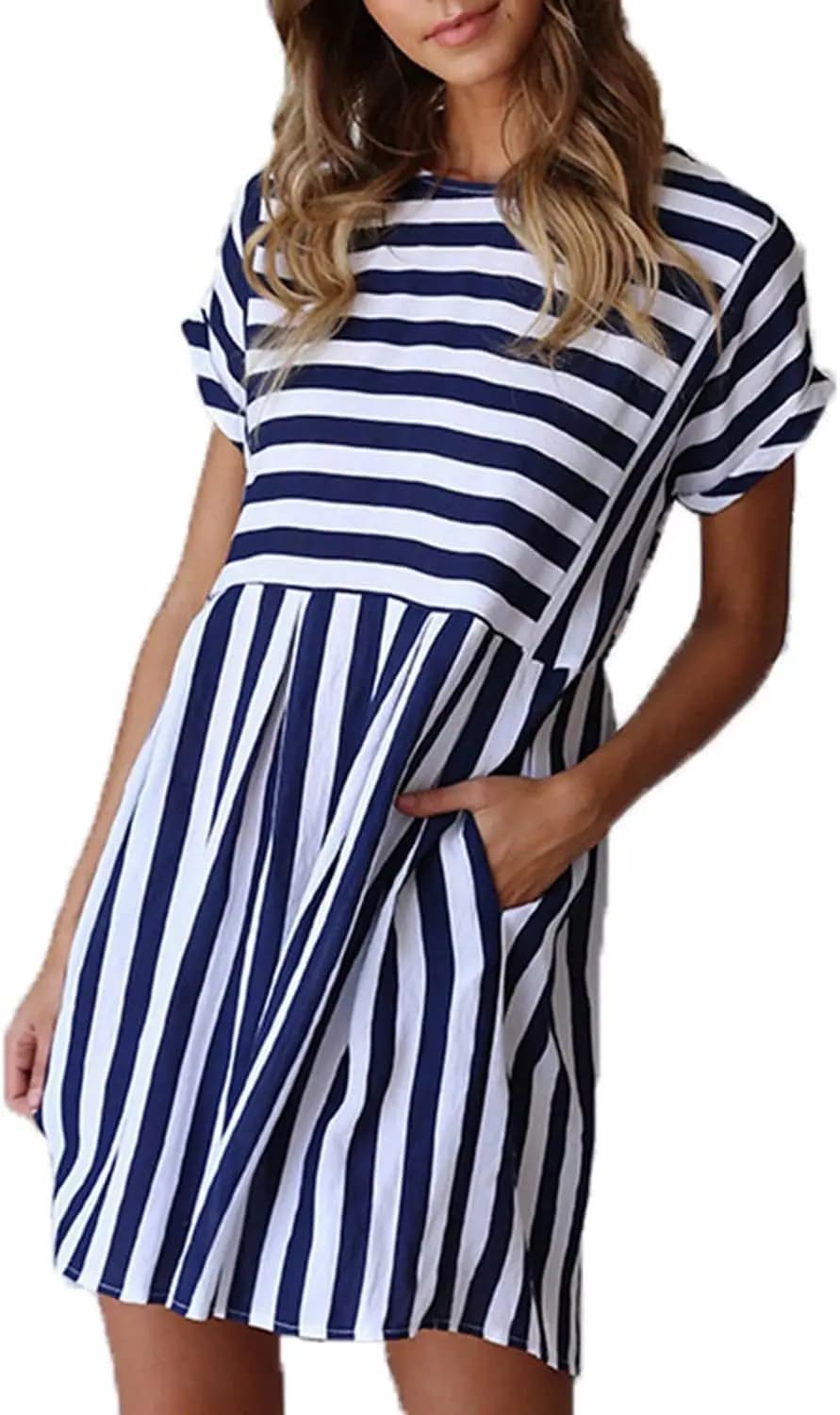 Abito Estivo Corto da Donna con Maniche Corte, Vestito Casual a Trapezio Boho Floreale con Tasche