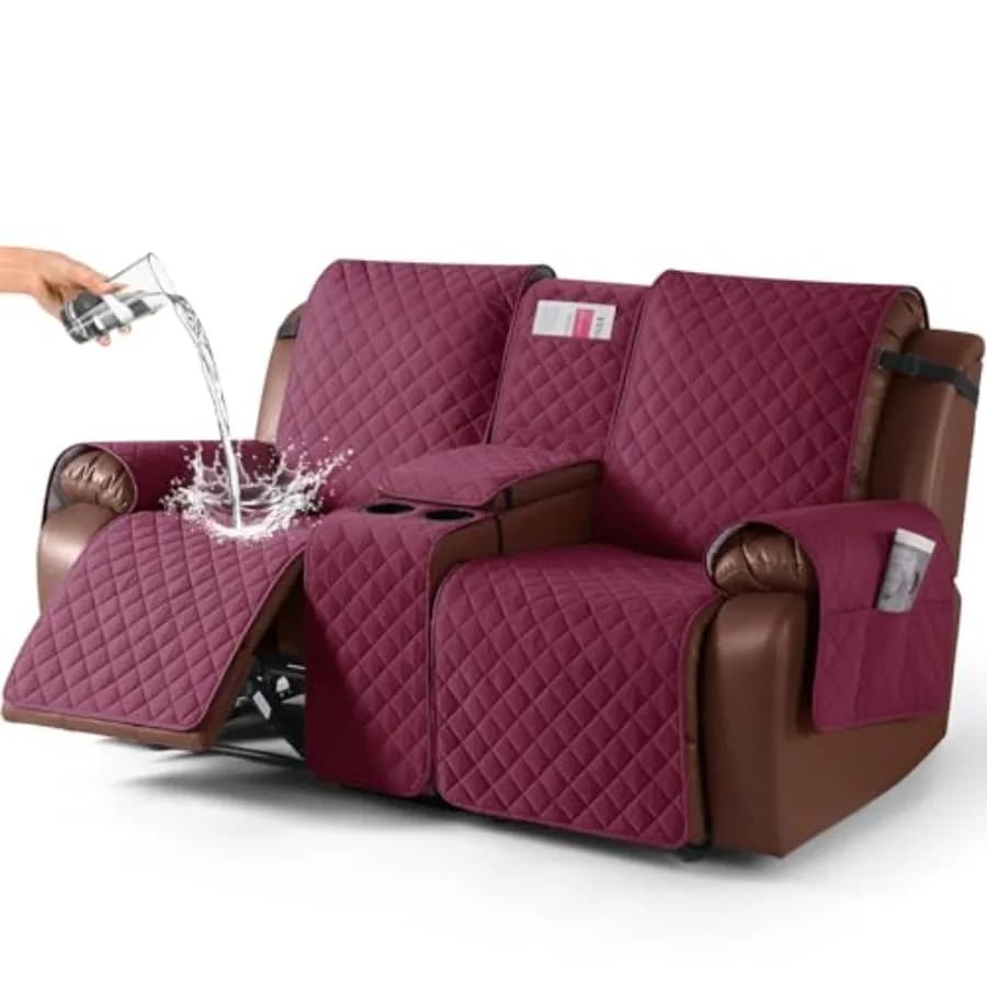 Copridivano Reclinabile 100% Impermeabile con Console, Coperture Antiscivolo per Divano Reclinabile a 2 Posti, Copertura per Mobili