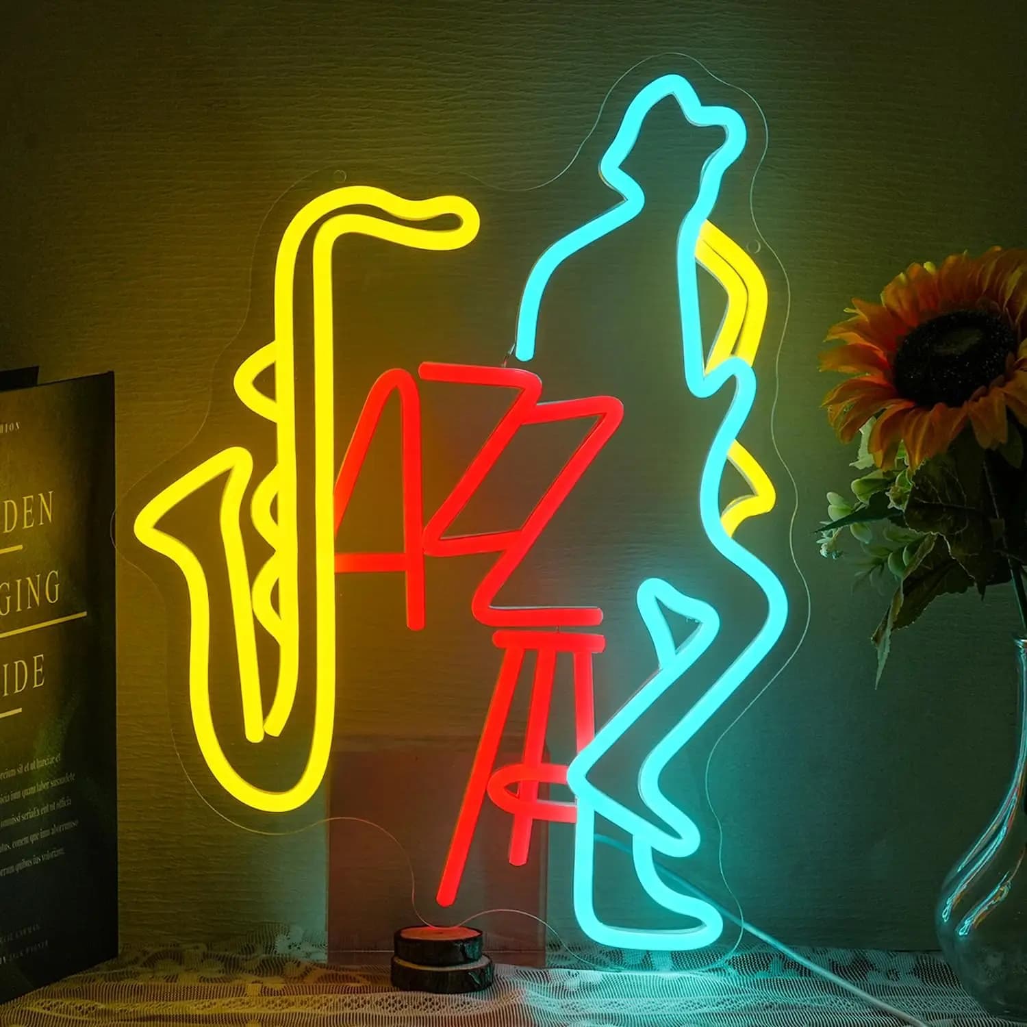 Insegna al Neon LED con Sassofonista Jazz Vivace, Decorazione da Parete per Amanti della Musica, Casa, Studio, Bar, Caffè, Idea Regalo per un'Atmosfera Romantica
