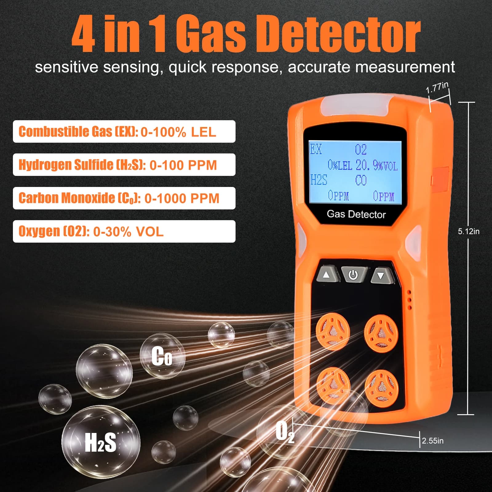 Rilevatore multigas Misuratore di gas O2 H2S CO LEL 4 in 1 Ossigeno Idrogeno Solfuro Monossido di carbonio Rilevatore di perdite di gas combustibile 4in1