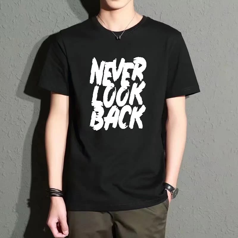 Men's Black Round-Neck Short-Sleeved T-Shirt, Trendy Letter-Printed Top, Street Casual Style, Versatile Style, Comfortable, Breathable, Loose Fit for Everyday Wear