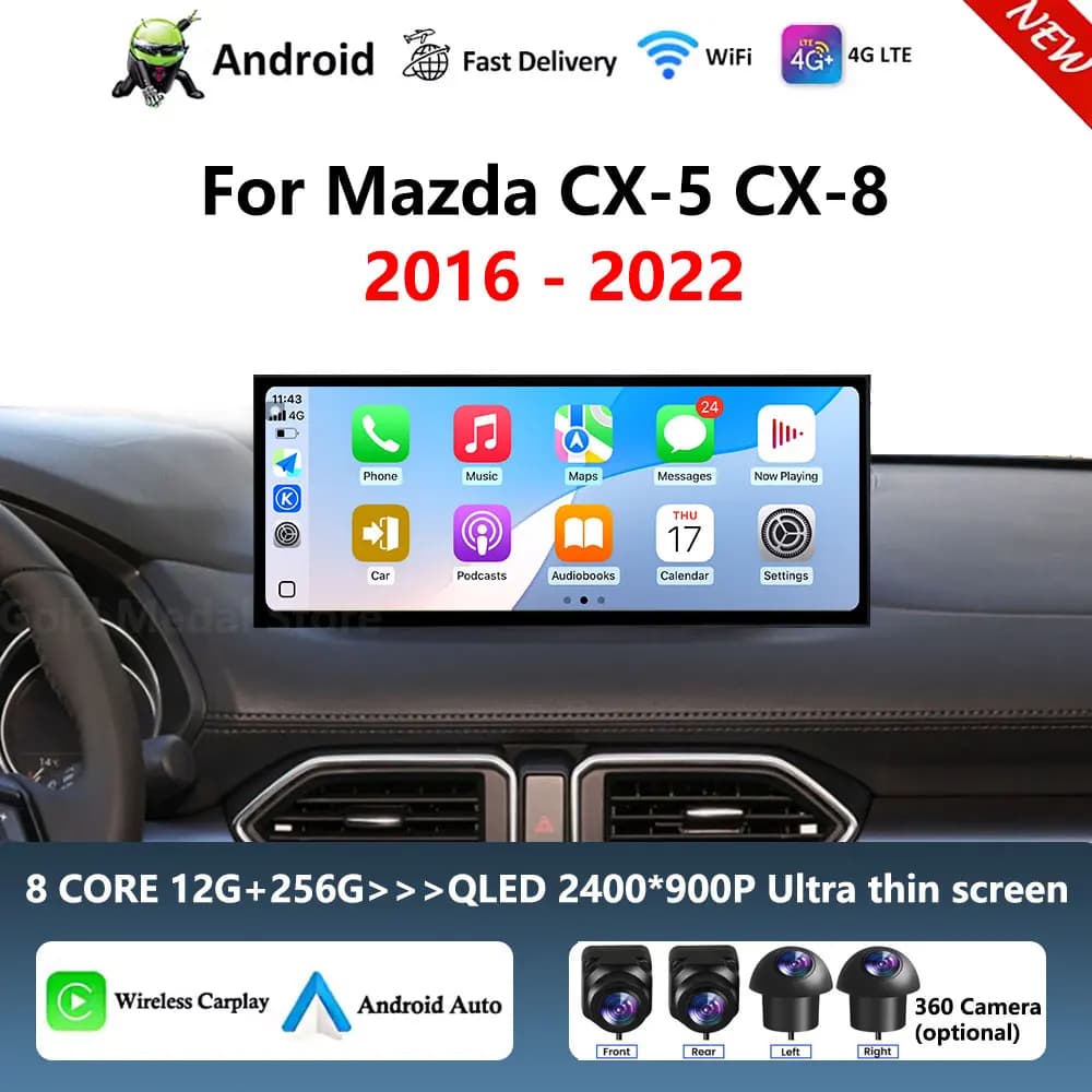 Wireless CarPlay 4G WIFI Bluetooth Autoradio Multimediale Per Mazda CX-5 CX-8 2016 - 2022 Android Auto Video Player di Navigazione GPS