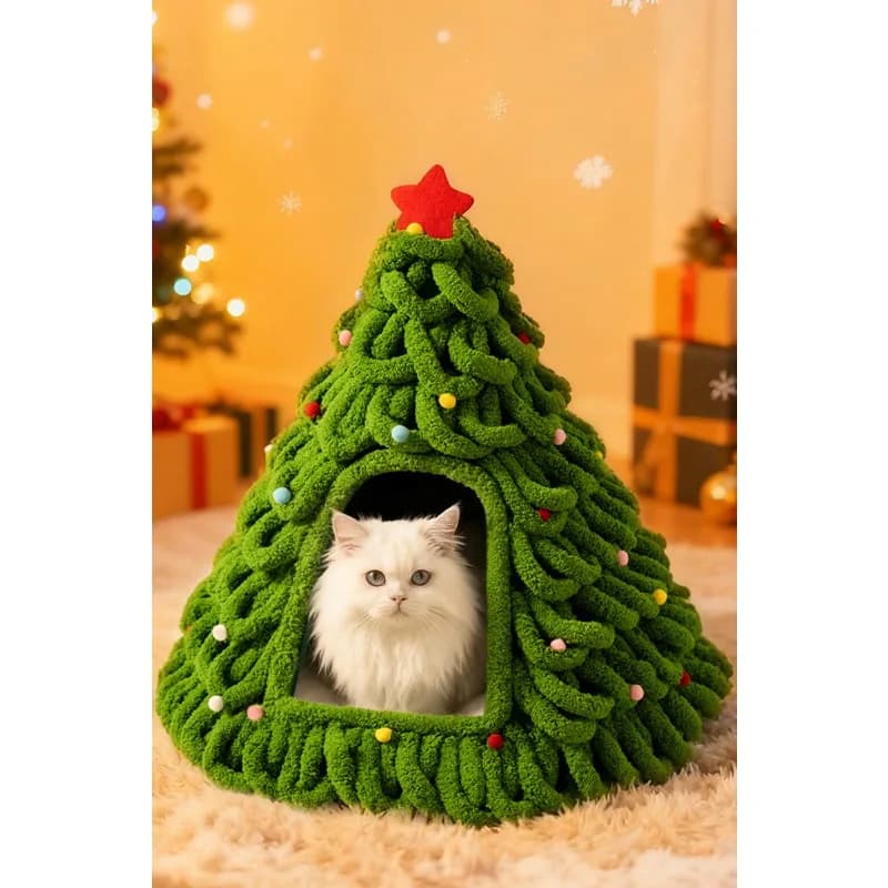 Christmas tree cat nest closed security nest, winter warm pet nest