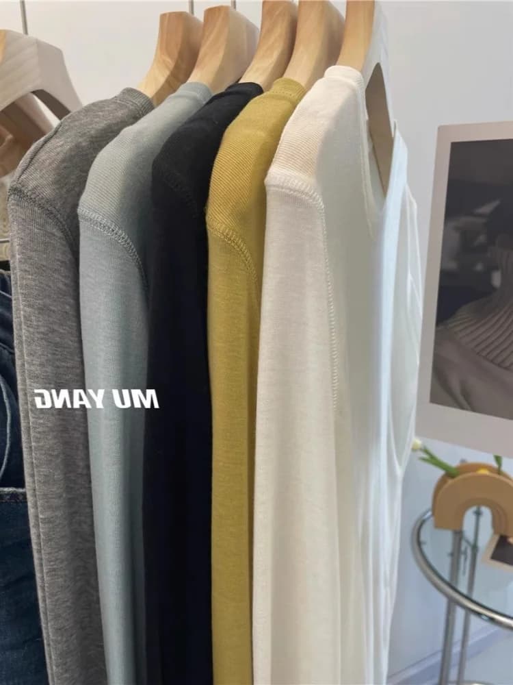 Maglietta a maniche lunghe in lino e lana da donna, sottile, morbida, delicata sulla pelle, confortevole, bianca, per la primavera/estate, da indossare sotto la maglia base.