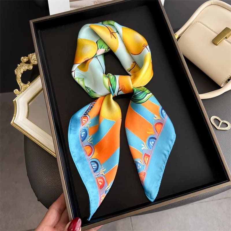 2026 New Limone Print Silk Scarf Women's Silk Scarf Soft Satin Handkerchief Fashion Scarves Decorating Hijab Female Charm