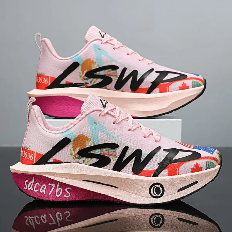 Unisex Lightweight Breathable Running Shoes - Full Carbon Plate Technology, White/Blue/Orange Color Combination, Low-Top Mesh Design Suitable for Marathon, Sprint, and Casual Wear - Spring/Summer Sports Shoes, Flexible