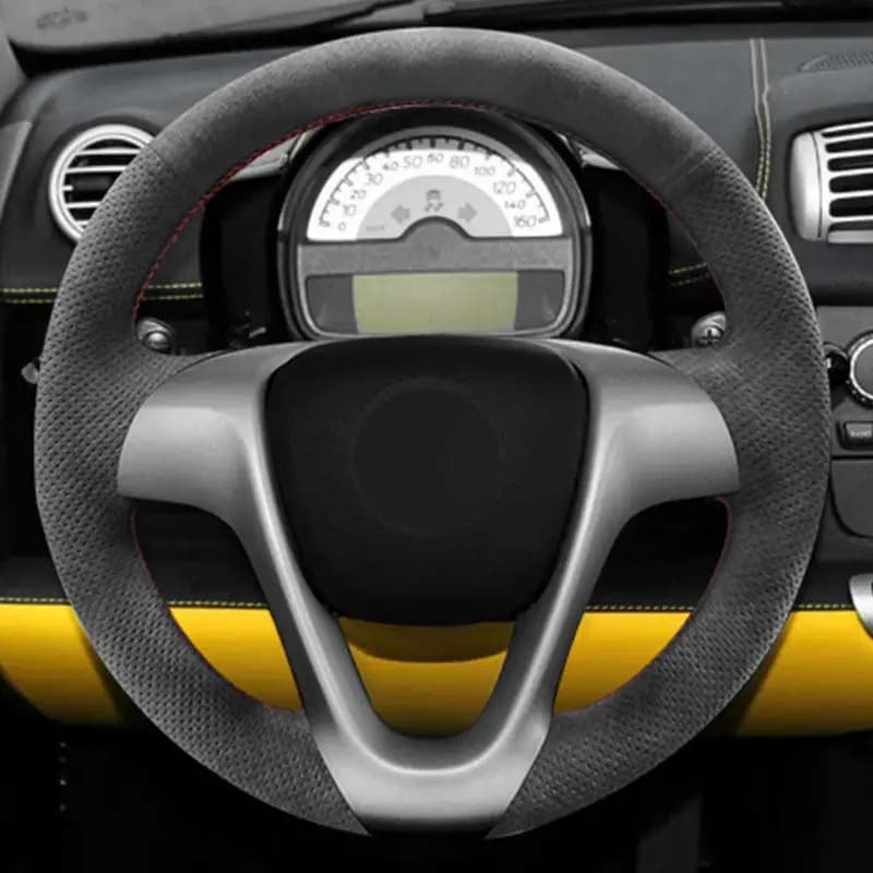 For Smart Fortwo 2009 2011 2012 2013 Forjeremy 2013 Car steering wheel Suede leather perforated cover with threads Strip Trim