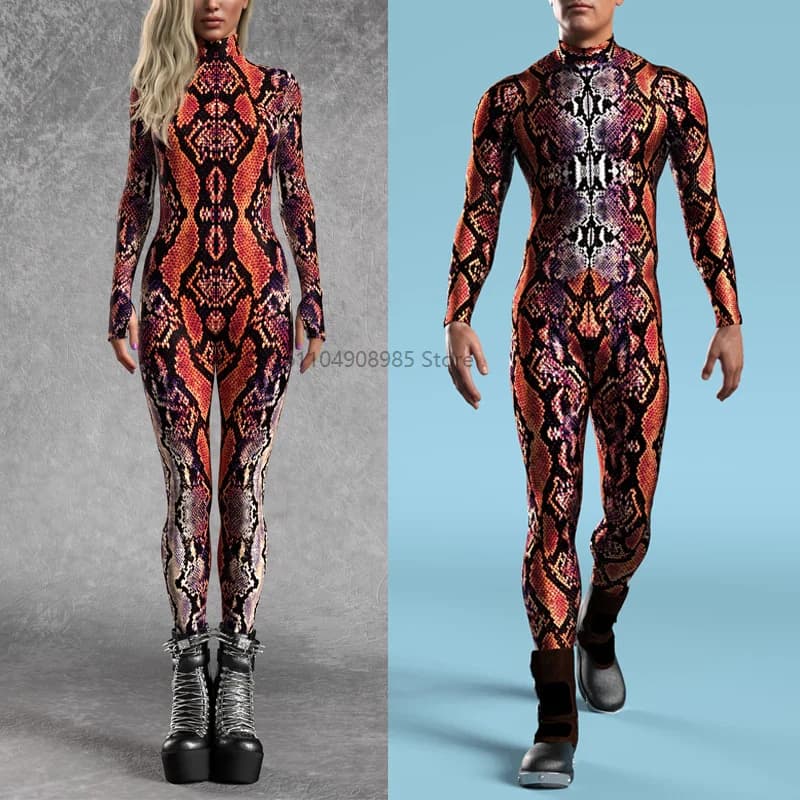 Red MF Costume 3D Animal Snake Skin Printed Cosplay Jumpsuit Costume Carnival Party Cyber Catsuit Women Outfits Bodysuit