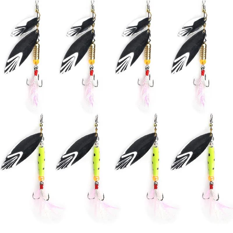 1/2 pezzi 7g/10g spinner pesca esca dura con piuma gancio triplo accessori per la pesca nastro di metallo rotante paillettes cucchiaio richiamo