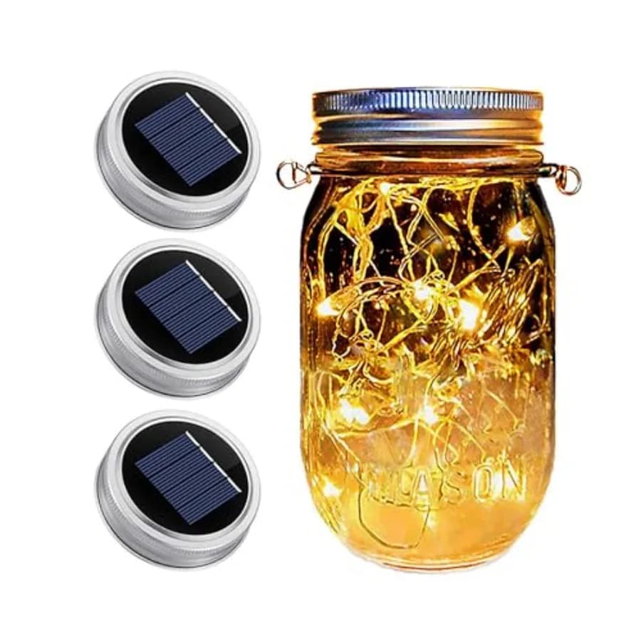 Set di 3 Coperchi per Barattoli con Luci Solari, Luci LED Solari Fatate (Senza Barattoli e Ganci), Lanterne Decorative per Festival, Giardino, Finestre e Feste