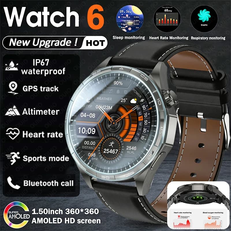 Nuovo Smart Watch da esterno da uomo 1.50 "HD AMOLED GPS Traiettoria di movimento Frequenza cardiaca Monitor del sonno Chiamata Bluetooth 100 + Sport Smart Watch