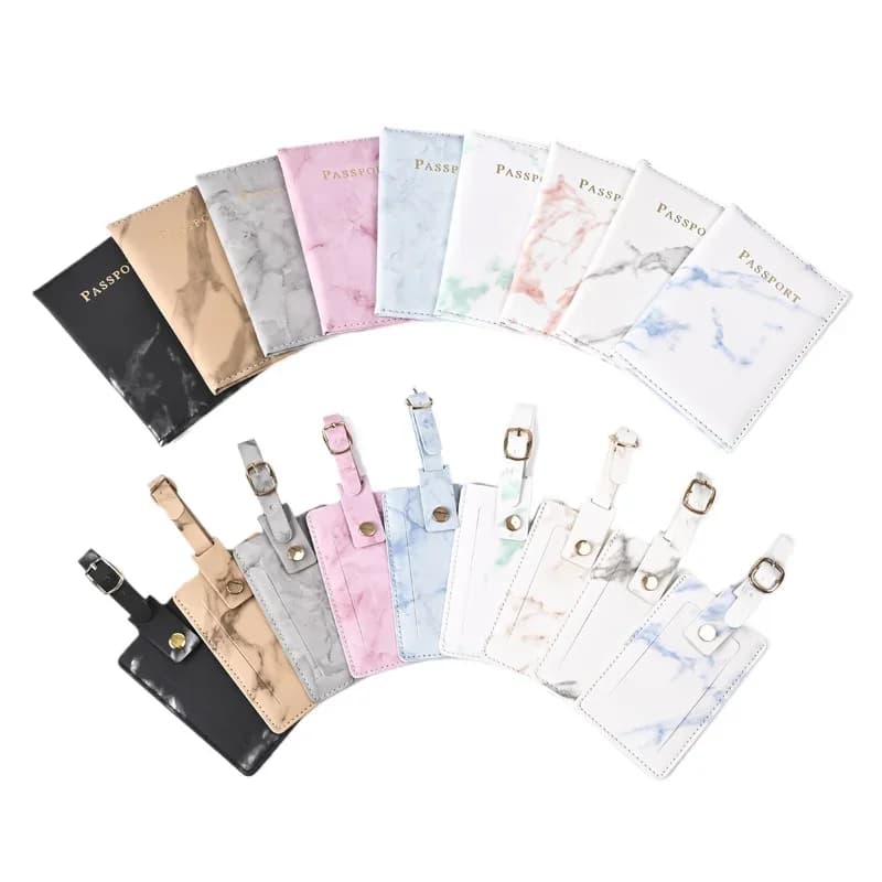 2024New Marble Passport Cover Set di etichette per bagagli porta passaporto porta carte di credito porta carte di credito Clip per biglietti di volo accessori da viaggio
