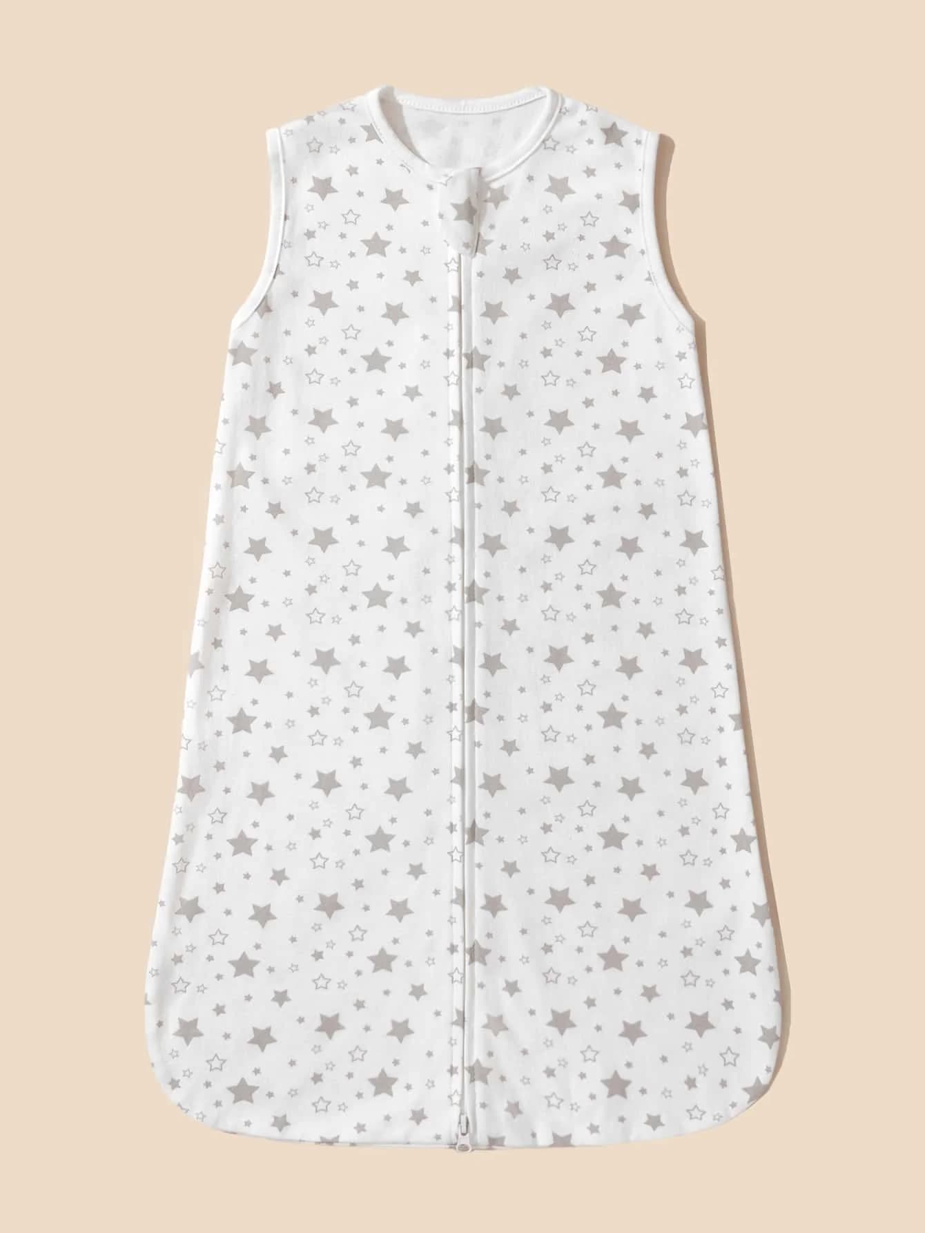 1pc 100% cotton Baby Star Print Sleeping Bag, Soft & Breathable Wearable Blanket for Newborn