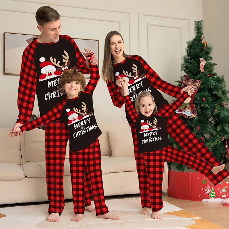 New Merry Christmas Print Mom Daughter Dad Son Matching Pajamas Set 2 Pieces Suit Soft Loose Loungewear Xmas Family Look Pyjamas
