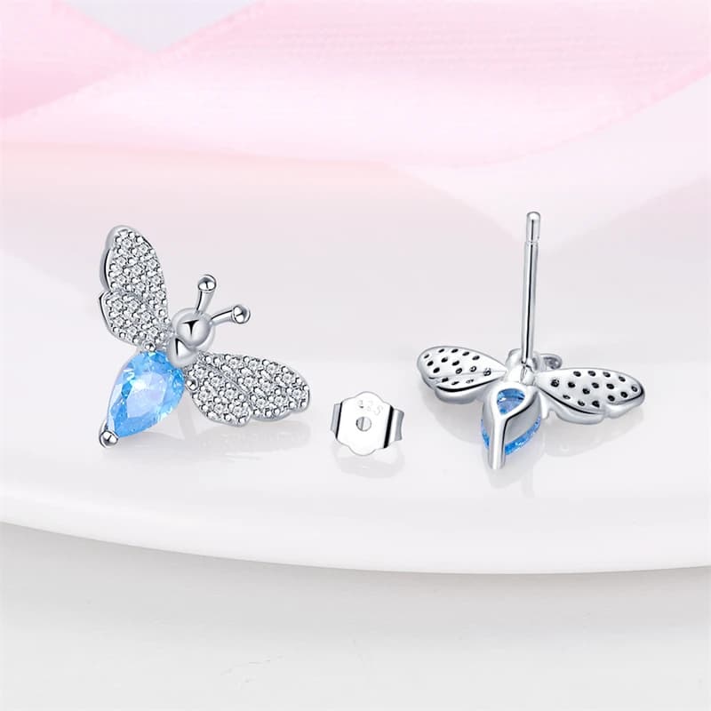 Women Earrings 925 Sterling Silver Classic Stone Inlay Bee Hoop Earrings For Anniversary Wedding Jewelry Gifts