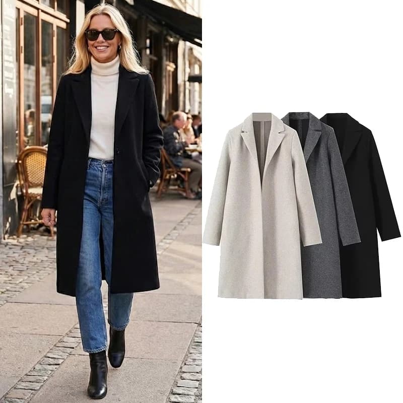 Willshela moda donna Solid Open Stitch Trench lungo Vintage scollo a v maniche lunghe abiti da donna Chic