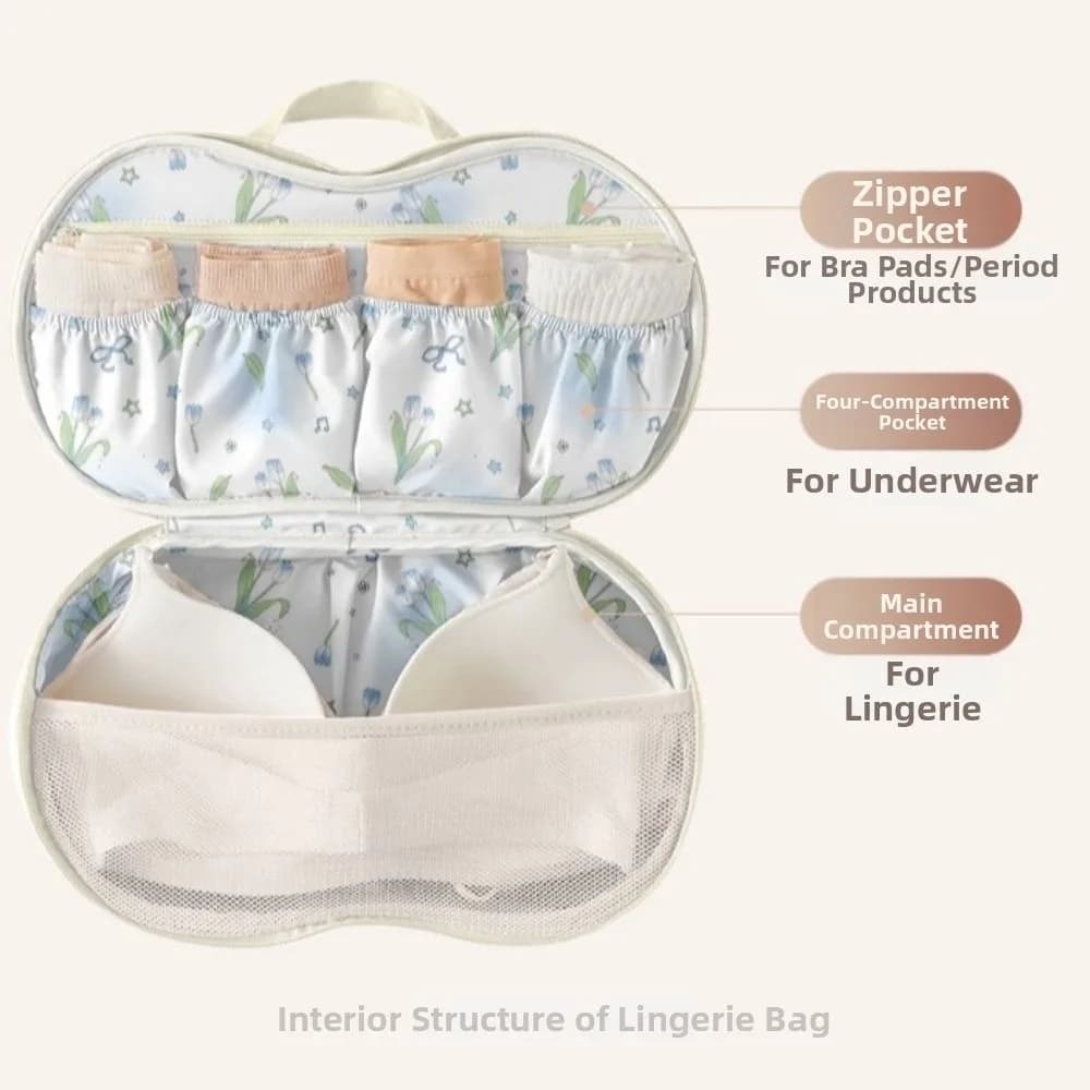 Handheld Underwear Storage Bag Folding Large Capacity Bra Storage Bag 3-in-1 Design Multiple Compartments Underwear Packing Cube