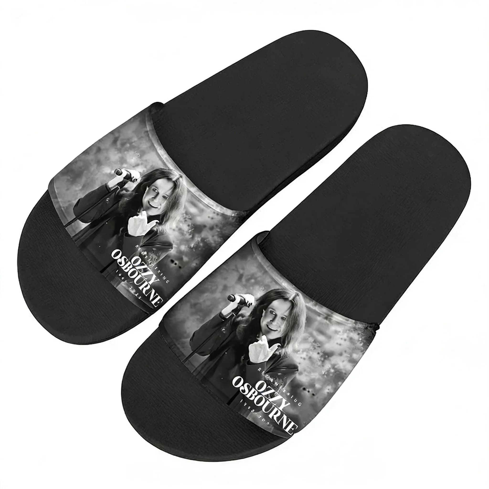 Men's Ozzy Osbourne 1948-2025 Personalized Men's Shoes Boy Girl, Measurable Sandals with Custom Photos and Texts, Theme Return to the Beginning, Black
