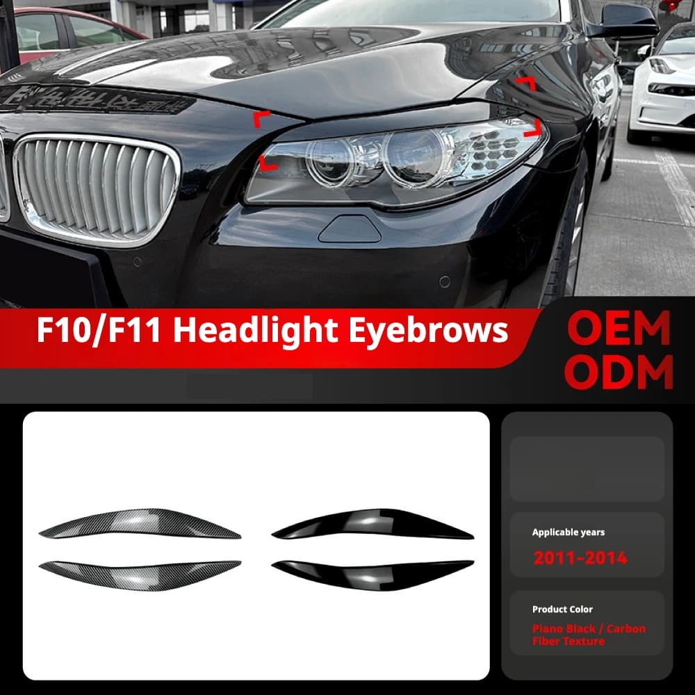 For BMW 5 Series F10 F11 Pre-LCI & LCI Car Eyelid Front Headlight Eyebrow Cover Eye Lid Trim Sticker Gloss Black ABS