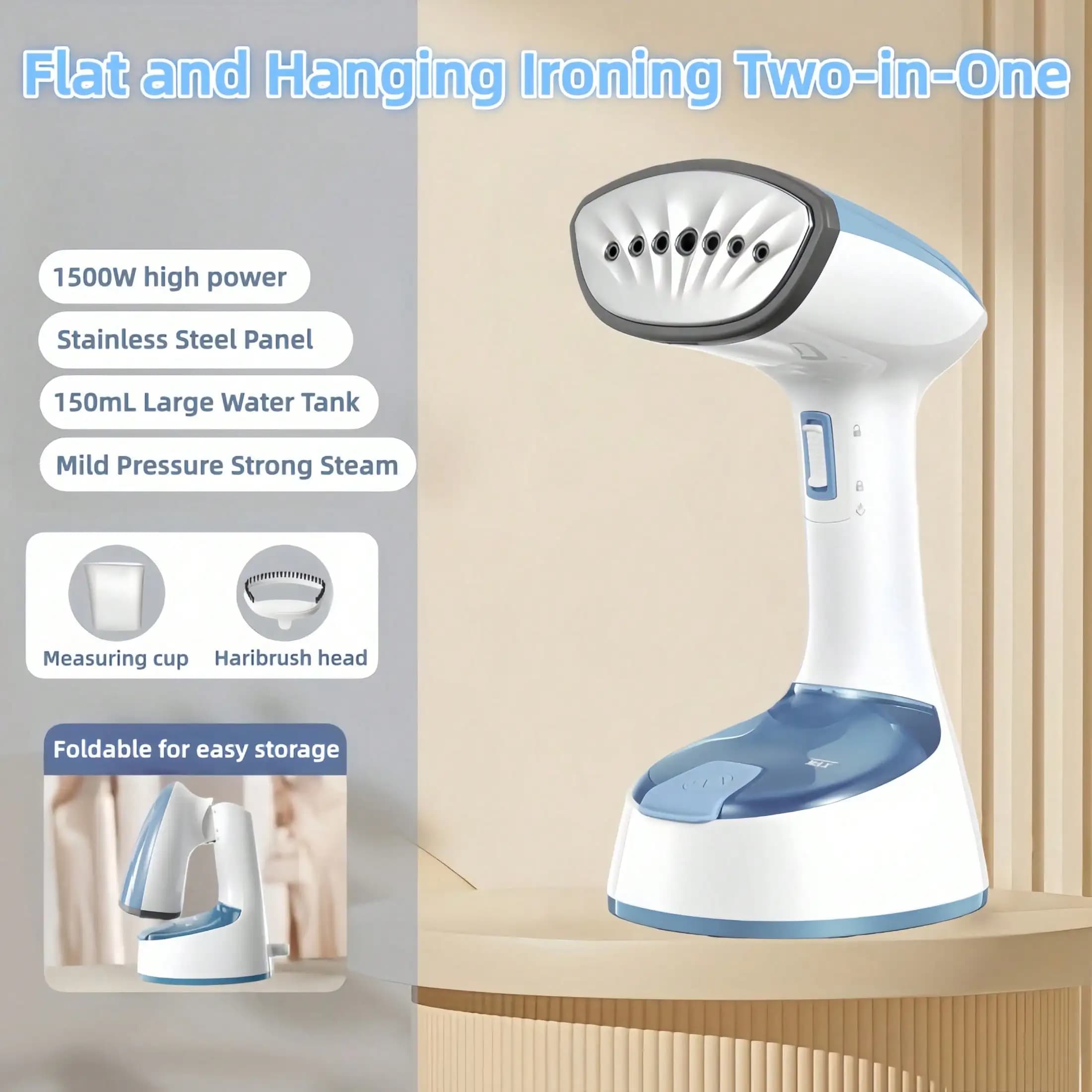 Steamer For Clothes, 1500W Foldable Clothes Steamer, Powerful Handheld Clothing Steamer, Foldable Portable Clothing Wrinkle Remover, 15S Preheating, 20g/Min Strong Penetration Steam, 5.9ft Rope, Essential For Home, Travel & Office