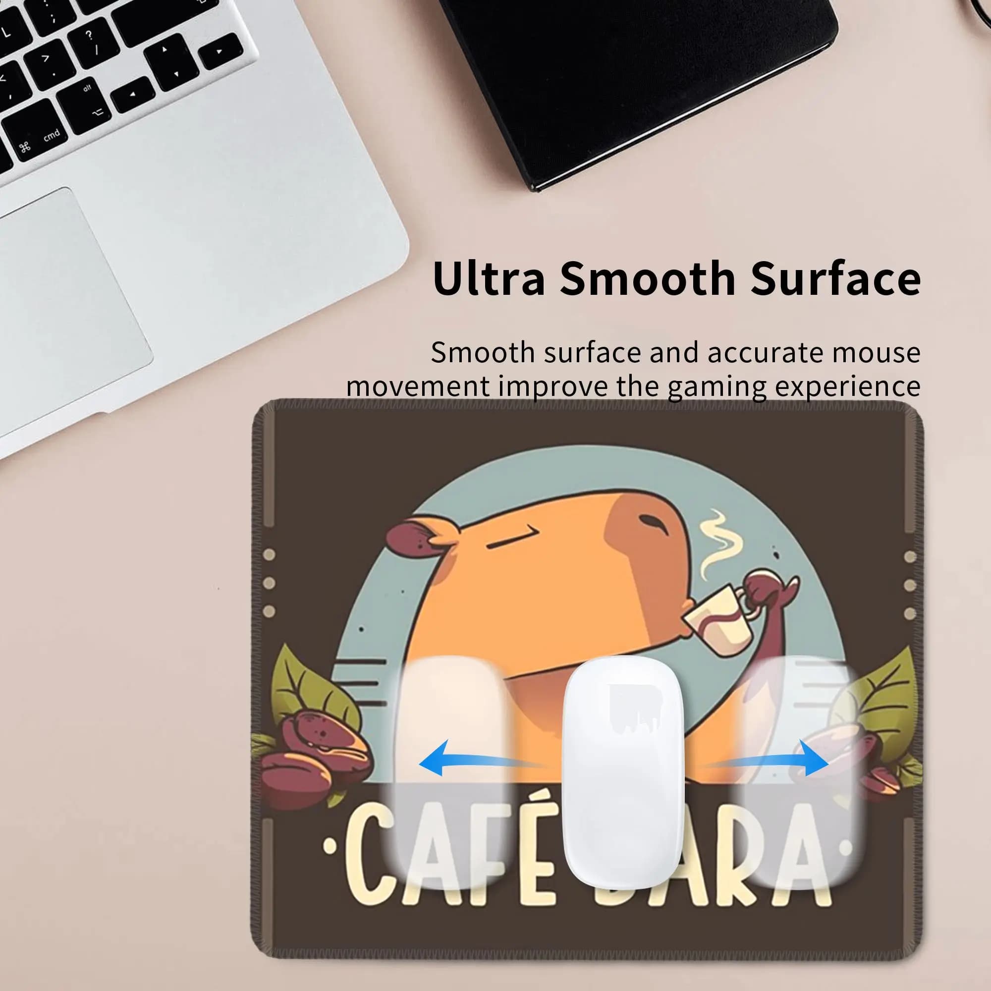 CafeBara Cute Coffee Capybara Mouse Pad Computer Keyboard Mouse Mat Gaming PC Laptop Desk Mat Office Accessories Table Mats