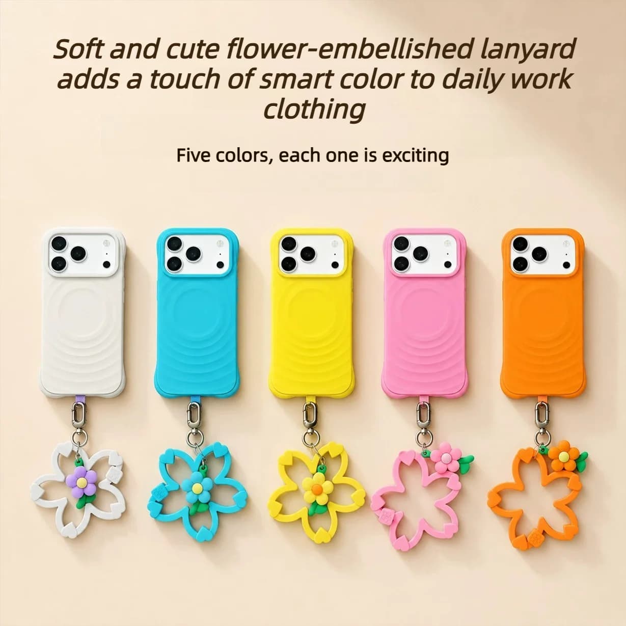Liquid Silicone Water Ripple Case & Cherry Blossom Bracelet For iPhone 18 Pro Max 17 16 15 14 For Magsafe Shockproof Soft Cover