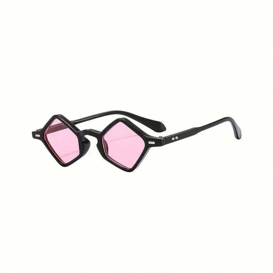 Unisex Geometric Diamond Shape Pink Lens Fashion Sunglasses For Party And Casual Wear