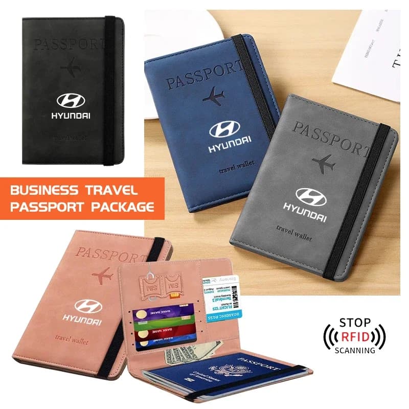 Pu Leather Strap Passport Bag RFID Card Holder Protective Cover For Hyundai Creta SantaFe Kona Genesis Equus Coupe Azera ioniq