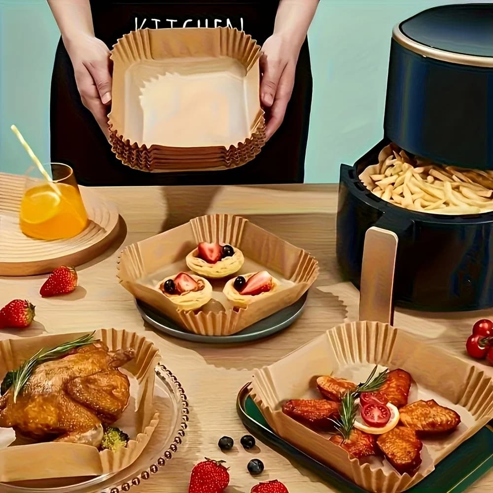 50 Pieces of Air Fryer Coatings - Oven Paper Food Grade Inspection, Non-stick, Heat Resistant, Easy to Clean, for Daily Kitchen/Family Dining