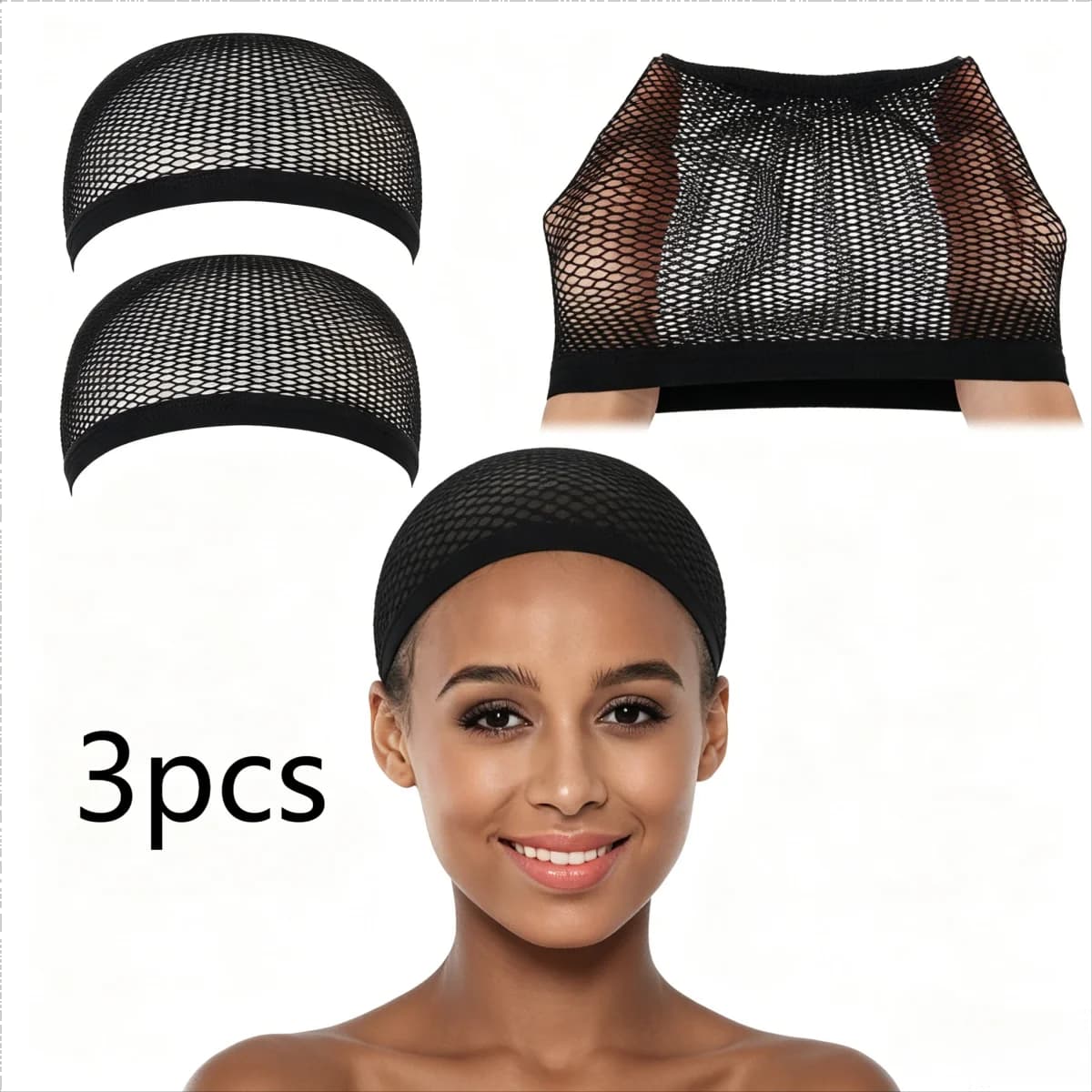 3 pezzi di copricapo per parrucca in rete elasticizzata nera, copricapo elastici e traspiranti. Design anti-crespo per capelli ricci e spessi, adatto da indossare sotto cappelli, caschi e per cosplay.
