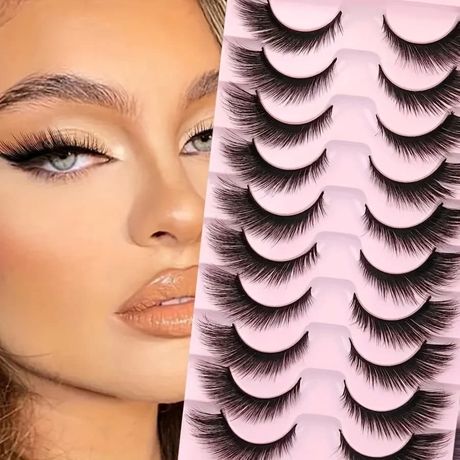 10 paia, set di ciglia Cat Eye 8D, aspetto naturale da 16 mm, ciglia finte soffici fatte a mano, leggere, per un trucco glamour degli occhi