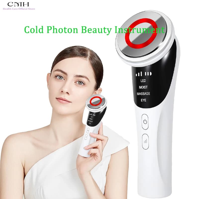 4 in 1 Cold Photon Beauty Instrument LED Light Therapy Hot Cold Compress Facial Massager Anti Aging Skin Tightening Device Home