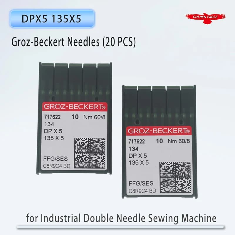 20 Aghi DPX5 Groz-Beckert per Macchina da Cucire Industriale a Doppia Ago DP*5 134 135X5 SY1955 20:05 Punto a Sfera per Maglieria