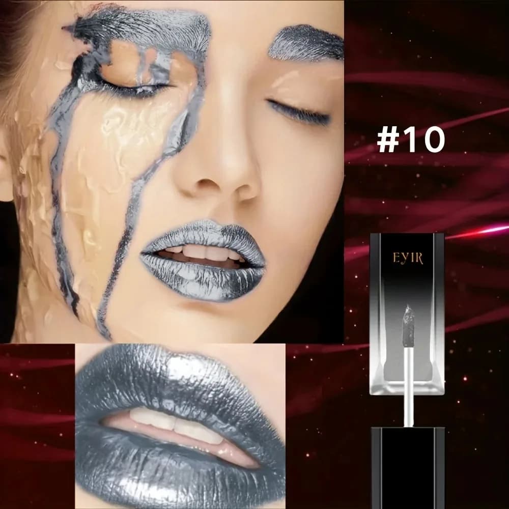 Metallic Silver Liquid Lipstick 2 In 1 Lip Gloss Eye Shadow High Shine Shimmer Makeup Cosmetic Long Lasting Party Beauty