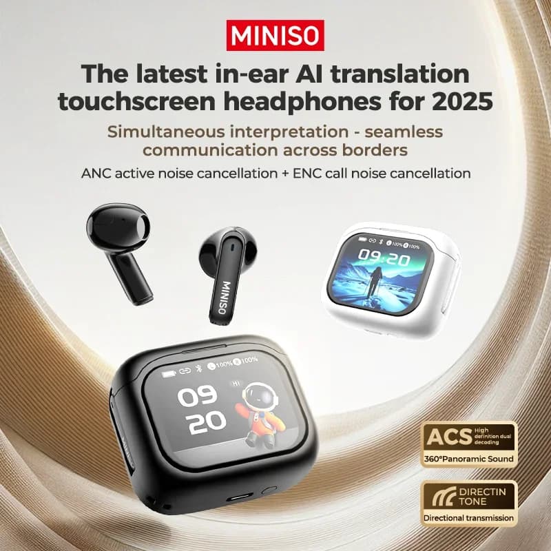 【MINISO MS103】 Cuffie Bluetooth AI Traduzione in 135 lingue, Touchscreen a colori alla moda, Cuffie wireless da gioco