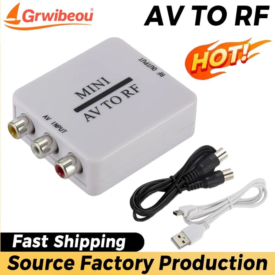 Grwibeou Mini RCA AV CVSB a RF Convertitore adattatore video Convertitore video HD Box 67.25/61.25 MHz AV a RF Scaler TV Switcher