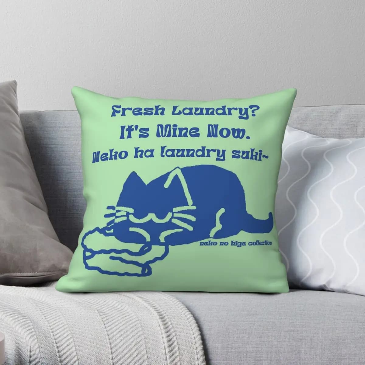 Neko No Hige 1 Minute After Laundry Square Pillowcase Polyester Linen Velvet Creative Zip Decor Sofa Seater Cushion Cover