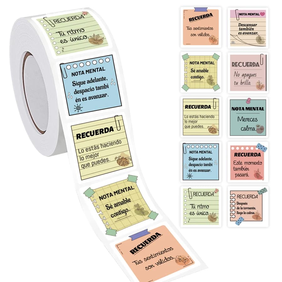 Rotolo di adesivi per promemoria mentale spagnolo da 500 pezzi - Etichette motivazionali per album autoadesive con citazioni positive